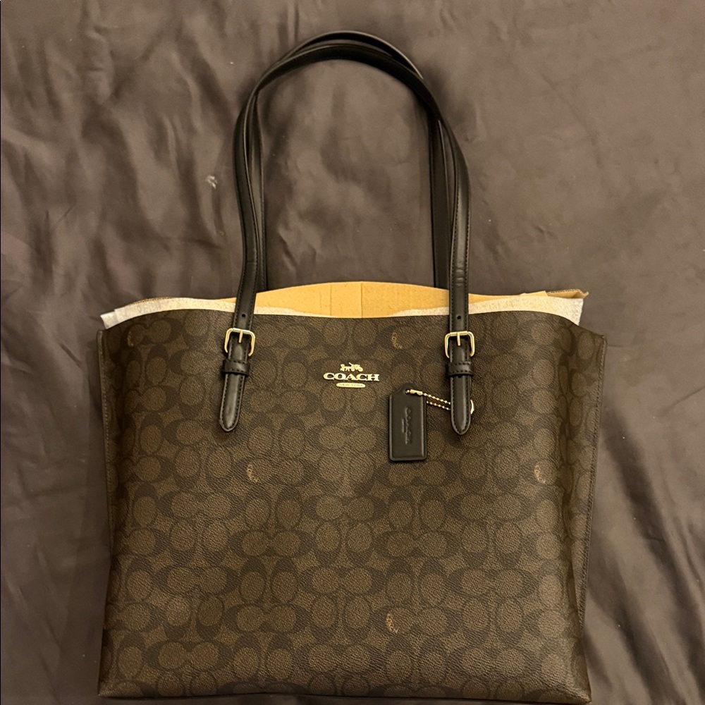 Coach Brown Signature Tote with Black Straps